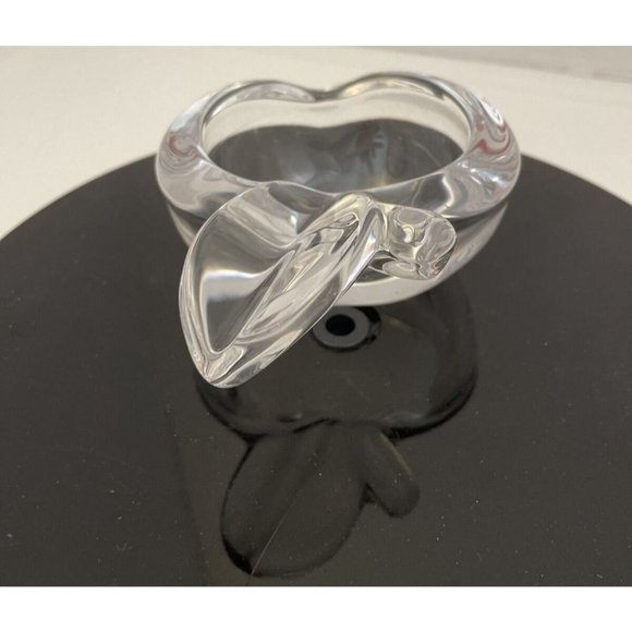 Art Vannes France French Crystal Clear Stemmed Apple Trinket Dish Signed - EUC - Picture 4 of 8